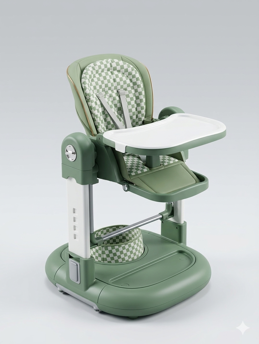 Kidilo Deluxe Adjustable High Chair with Reclining Seat, Removable Tray, and Rolling Swivel Wheels