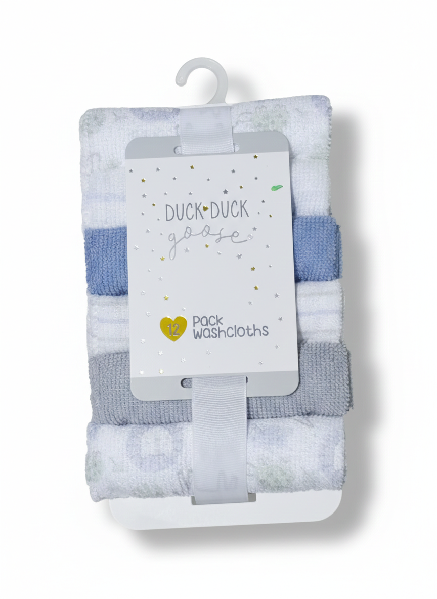 Duck Duck Goose Baby 12-Pack Washcloth Set | Soft Absorbent Terry Cloth | Blue Elephant