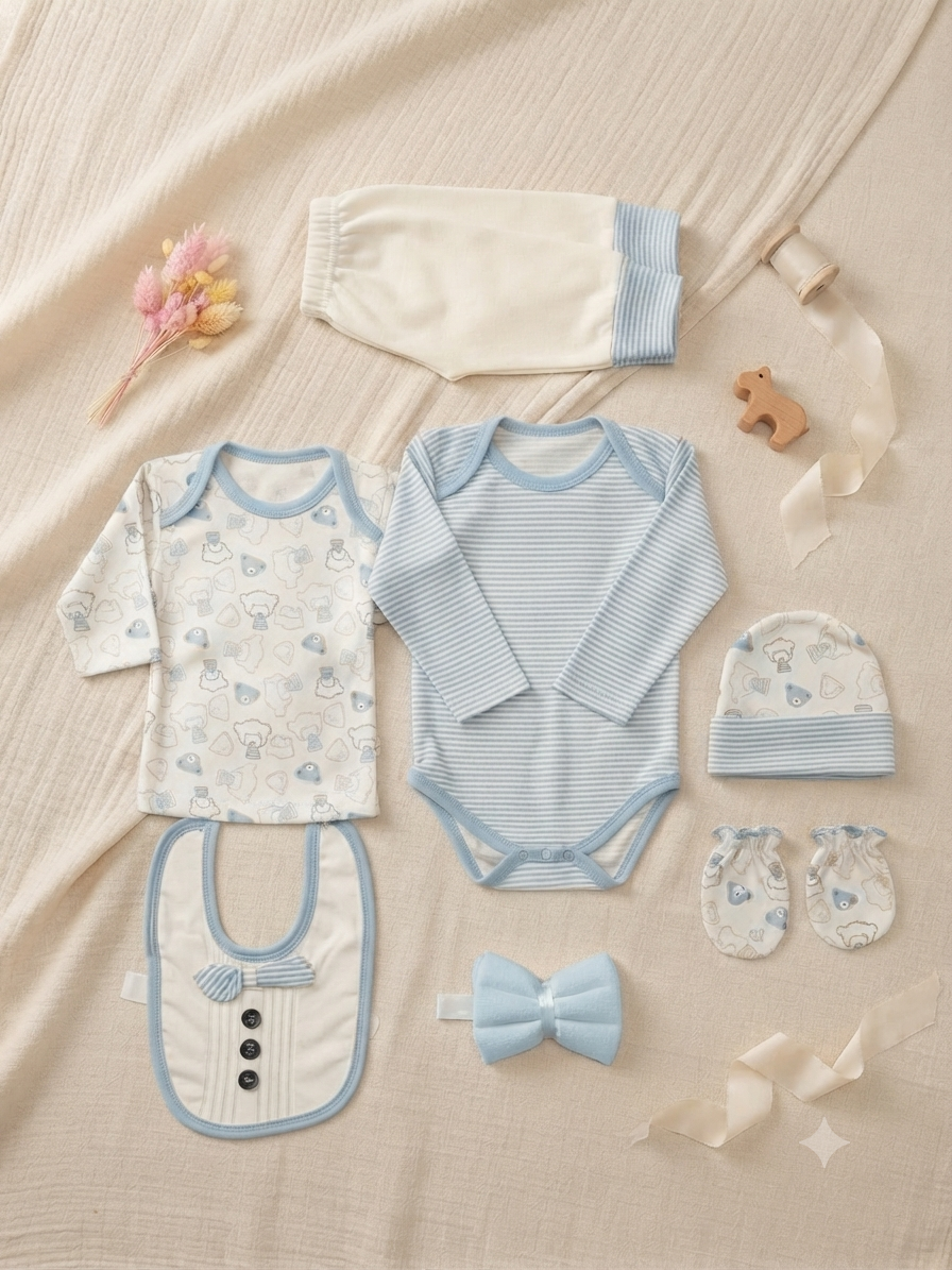 Soft Cotton Newborn Baby Clothing Set With Matching Accessories For Comfortable Daily Wear Style