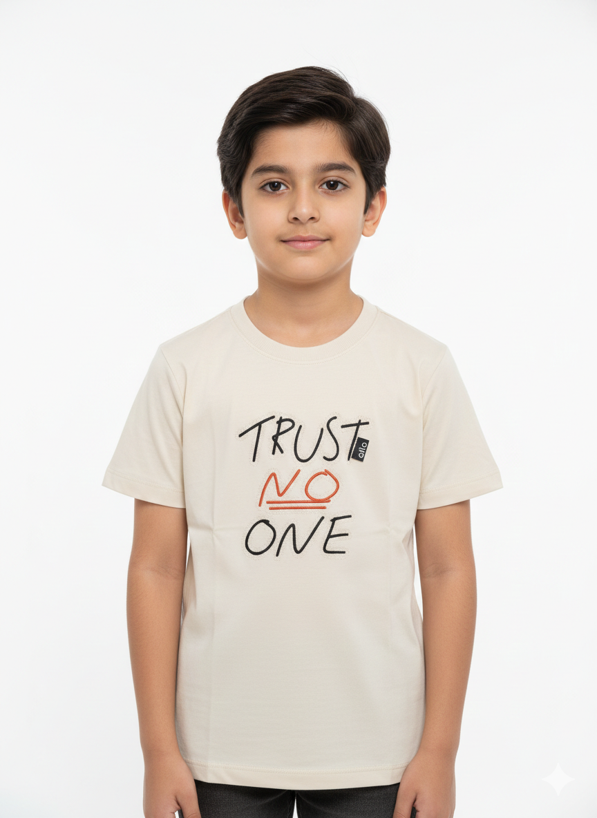 Boys Premium Cotton Graphic Print T-Shirt – Stylish Trust No One Slogan Casual Summer Wear