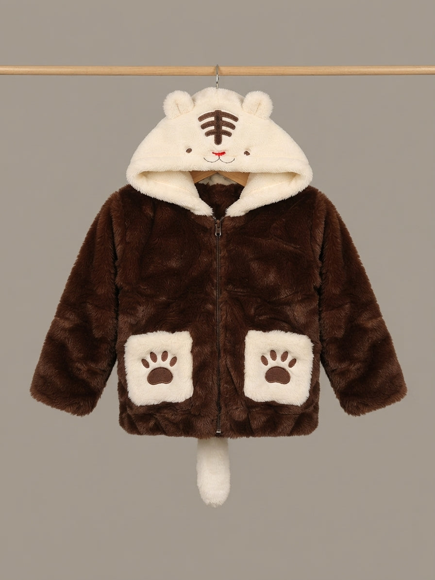 Cute Animal Hooded Fur Jacket For Kids Warm Winter Wear Stylish Soft Outerwear Outfit