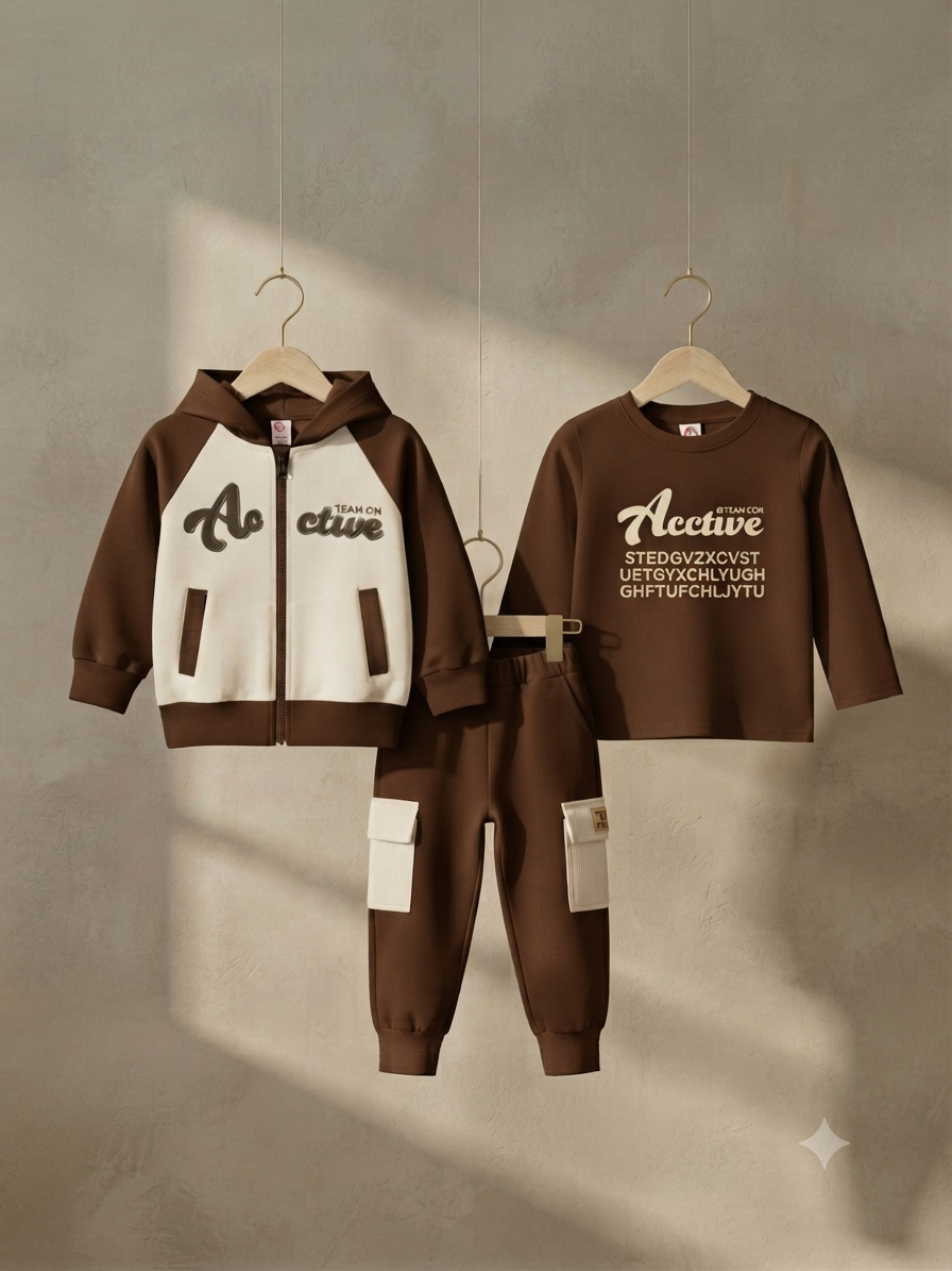 Premium Kids 3-Piece Winter Outfit Set Featuring Zip-Up Hoodie, Long Sleeve Shirt, And Trousers