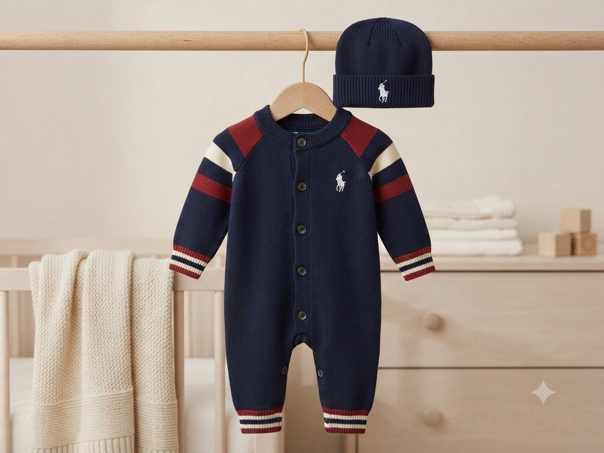 Premium Knit Baby Romper And Matching Beanie Hat Set For Stylish And Cozy Comfort
