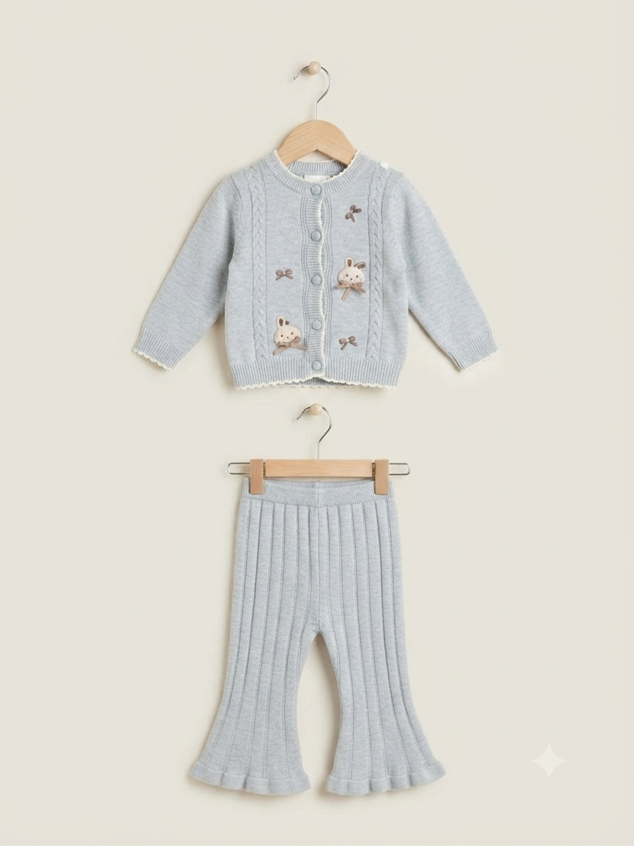 Baby Girl Knitted Cardigan And Trouser Set