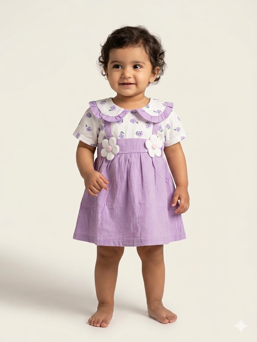 Adorable Toddler Girls Floral Pinafore Dress Set with Cute Daisy Accents for Casual Wear