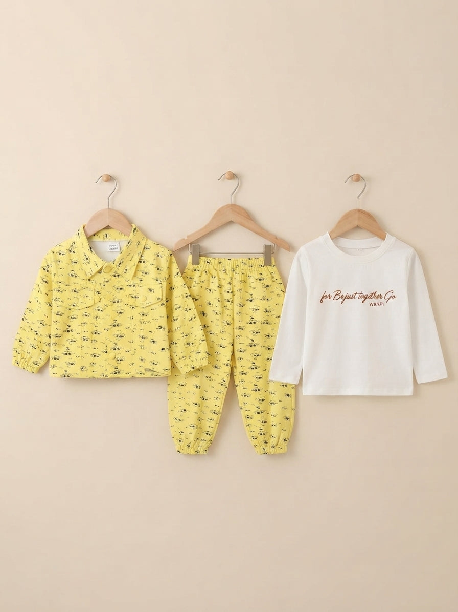 Kids Stylish 3-Piece Printed Jacket Trouser And T-Shirt Outfit Set
