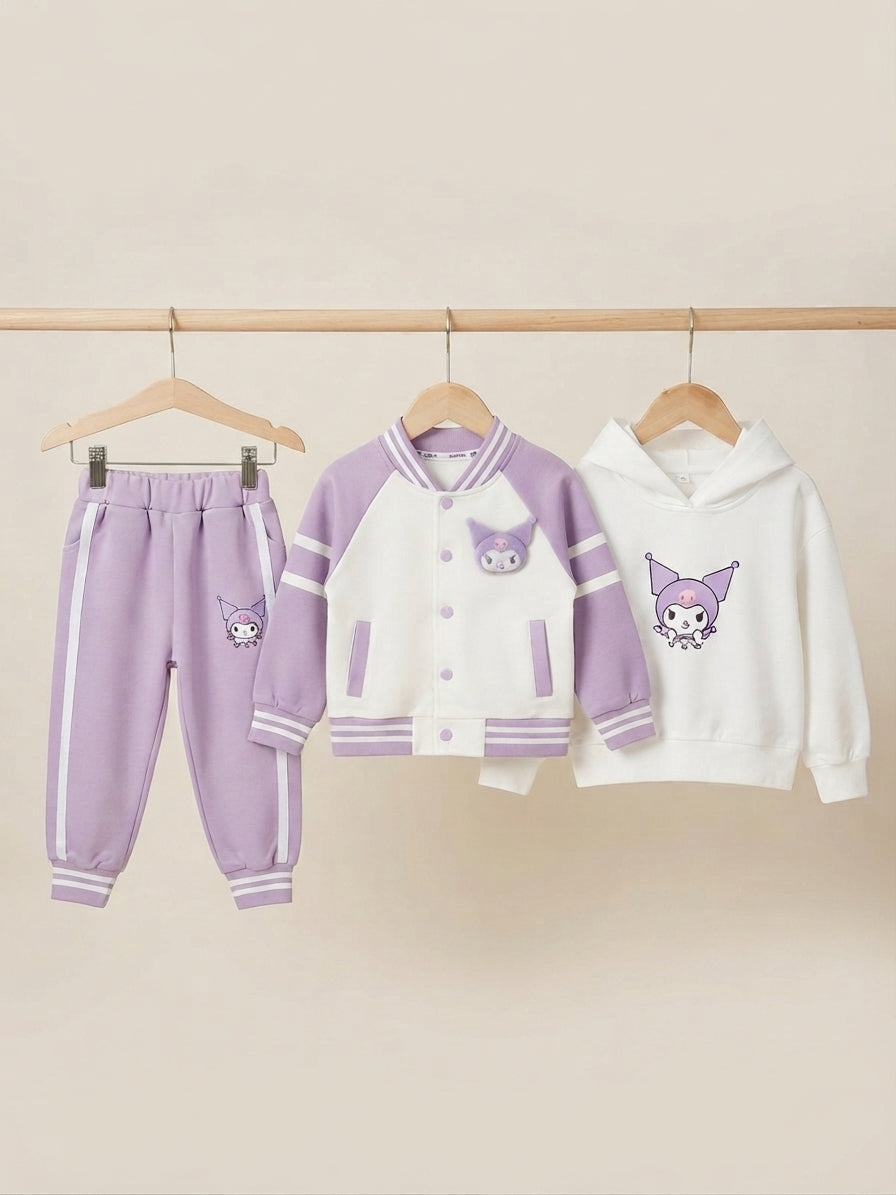 Kids Orange and White Varsity Jacket White Hoodie and Jogger Pants Set