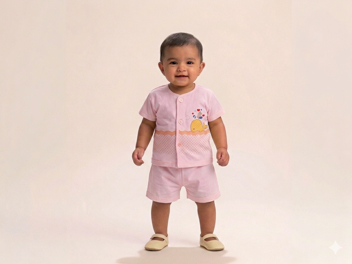 Soft Cotton Whale-Print Top and Shorts Set for Babies: Adorable Summer Comfort