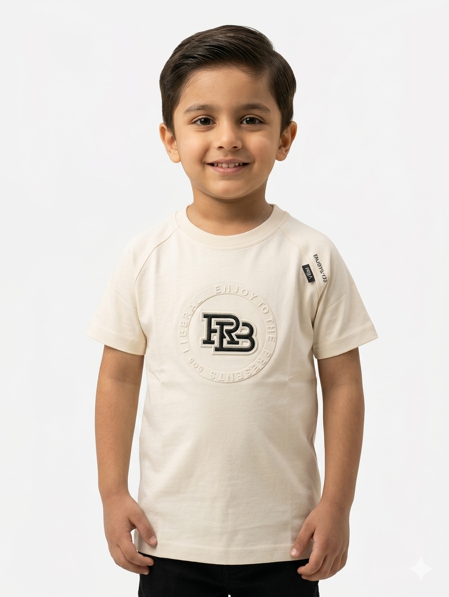 Premium Boys' Circular Embossed Graphic Cotton Tee – Stylish Short Sleeve Crew Neck Casual Top