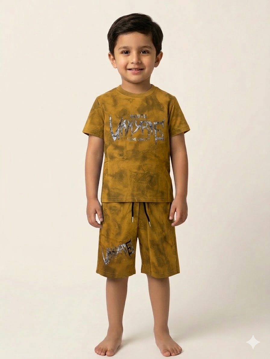 Boys' Urban Tie-Dye Cotton T-Shirt and Shorts Two-Piece Set in Three Stylish Colors