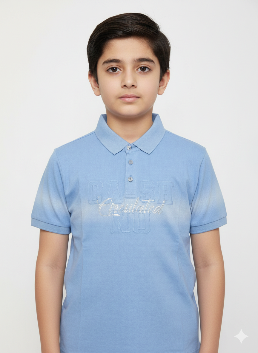 Bold Urban Style Featuring A Young Boy In A Multicolored Maroon And Grey Graphic Polo