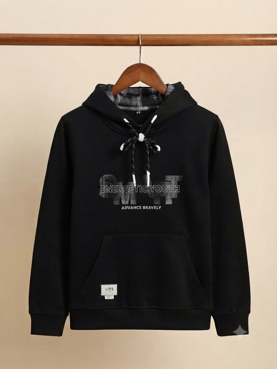 Stylish Kids Fleece Hoodie With Graphic Print And Comfortable Front Pocket For Daily Wear
