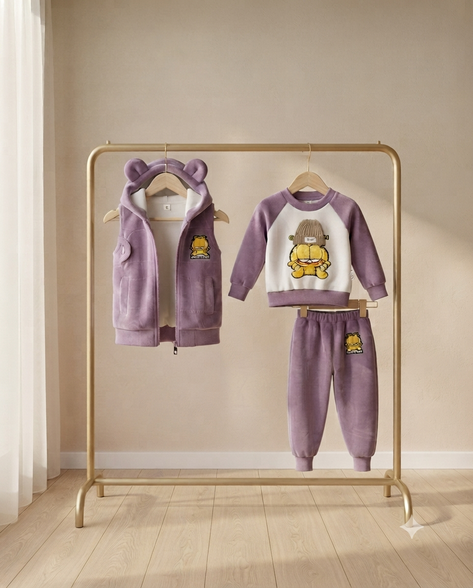Cute Girls 3 Piece Winter Outfit Set Bear Ear Vest Sweatshirt And Trousers