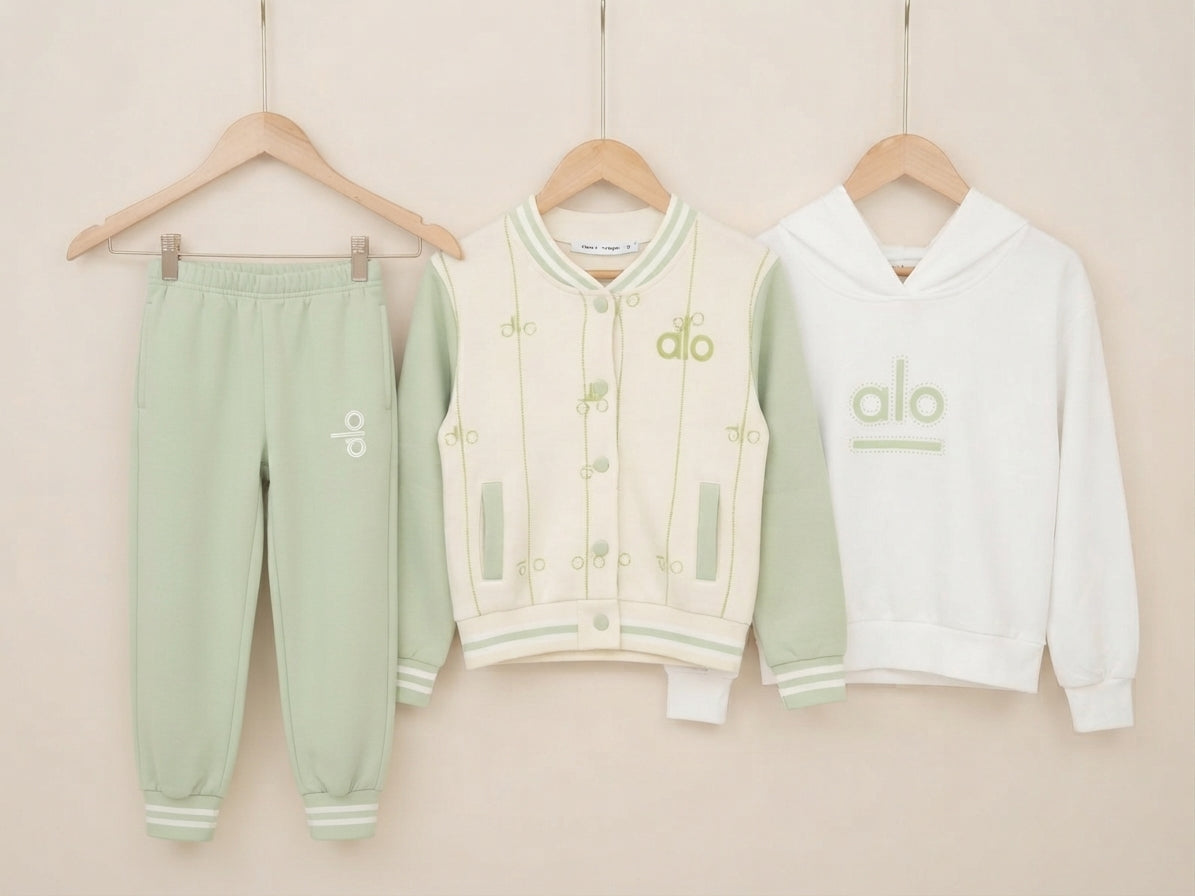 Trendy 3 Piece Alo Tracksuit Set With Jacket And Hoodie For Stylish Kids Casual Wear
