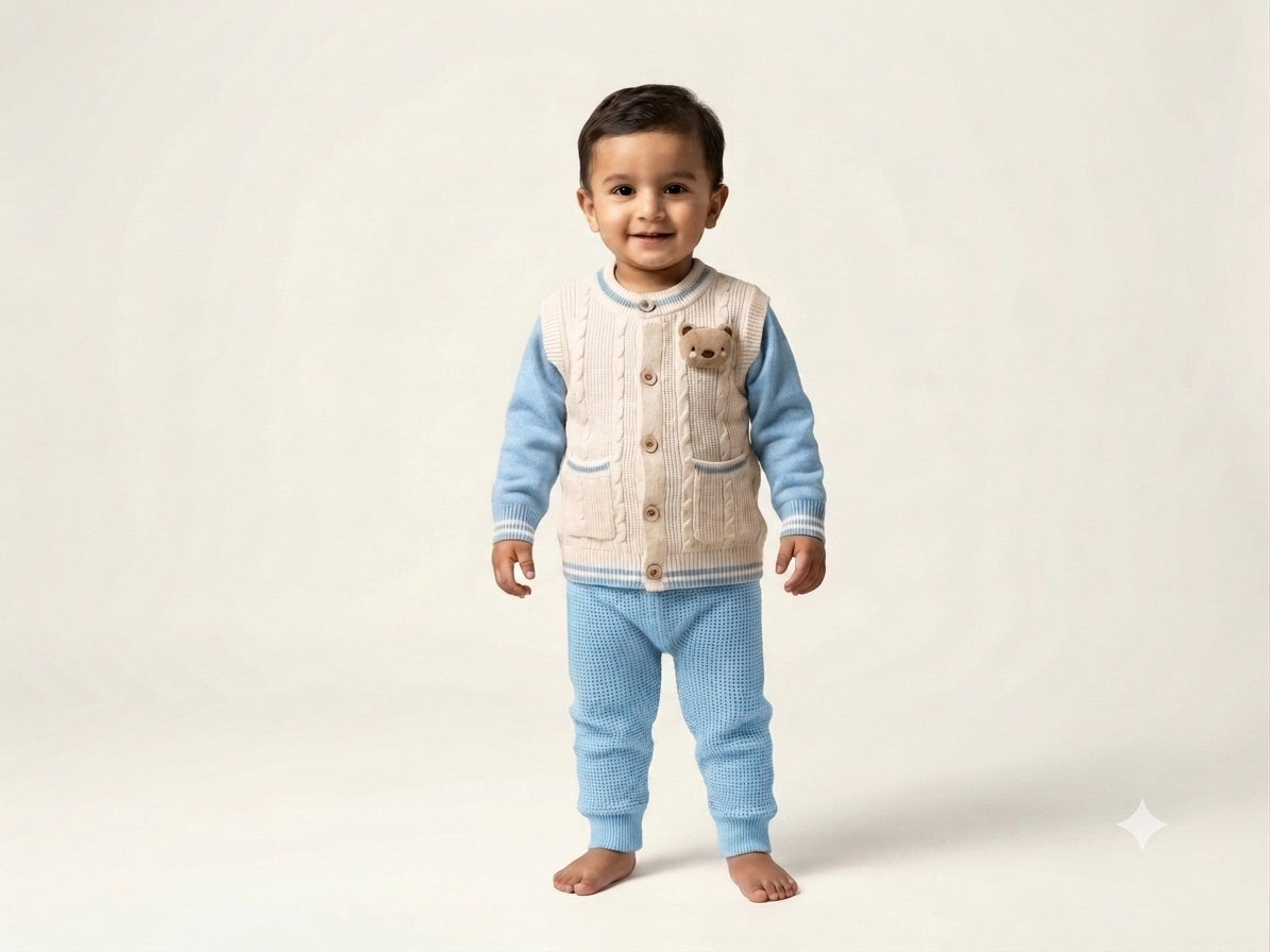 Comfortable Knitted Sweater Vest And Waffle Pant Set For Your Little Toddler Boy Winter Outfit