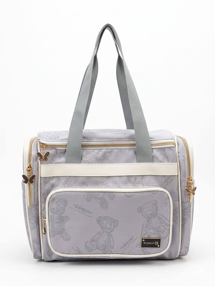 FLDHAT Vamtac Bear Print Weekend Bag – Charming Butterfly Charm Multi-Pocket Duffel for Travel and Daily Use