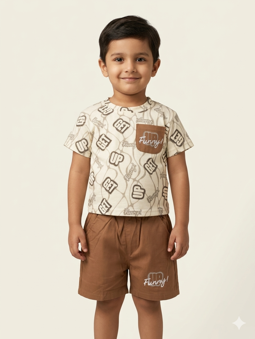 Boys Premium Cotton Graphic Print T-Shirt And Shorts Two Piece Summer Casual Outfit Set