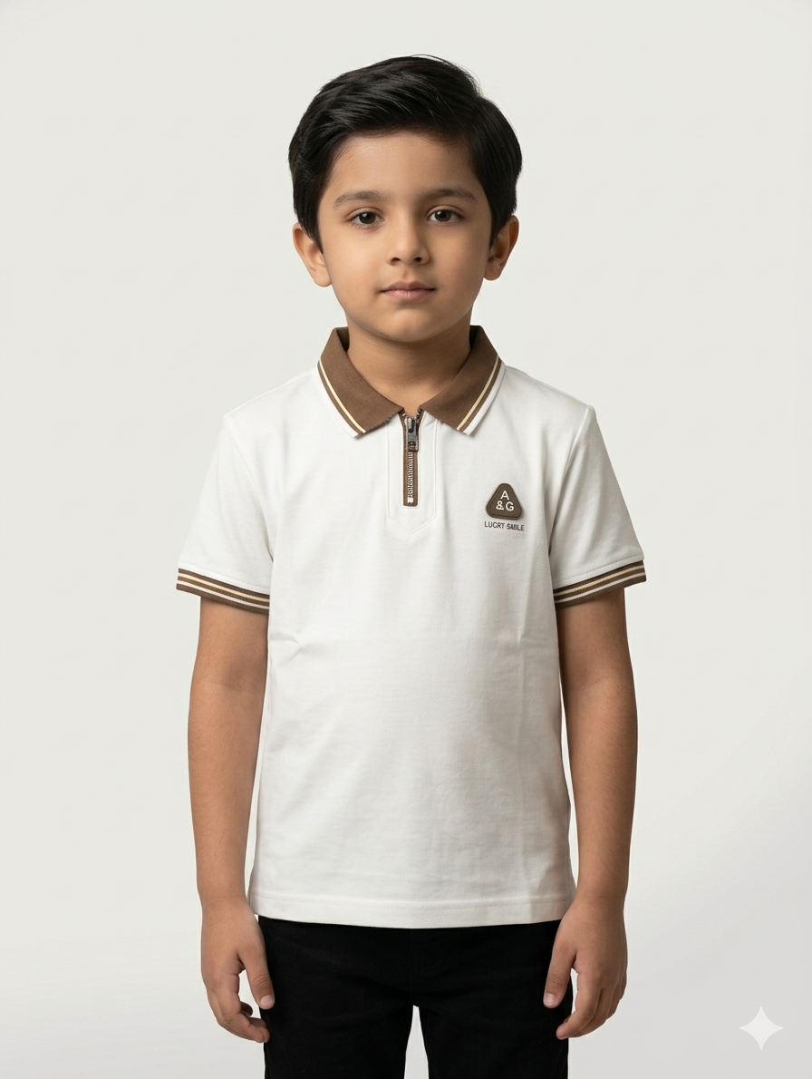 Boys Premium Cotton Zipper Polo Shirt Breathable Casual Short Sleeve Summer Fashion Top Outfit