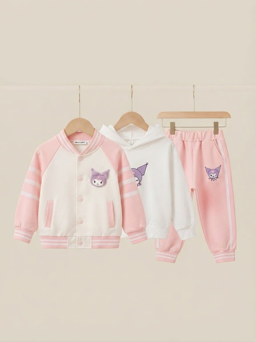 Kids Orange and White Varsity Jacket White Hoodie and Jogger Pants Set