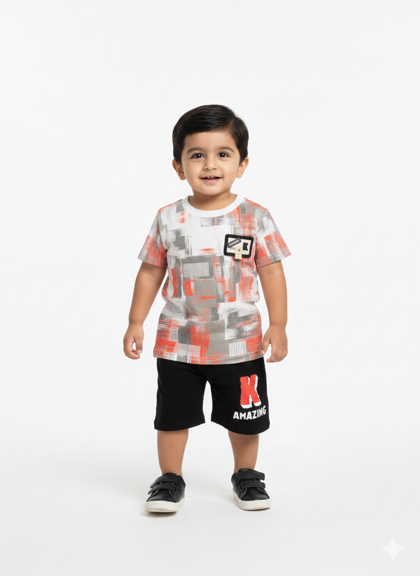 Toddler Boys' 2-Piece Abstract Graphic T-Shirt and "Amazing K" Shorts Set
