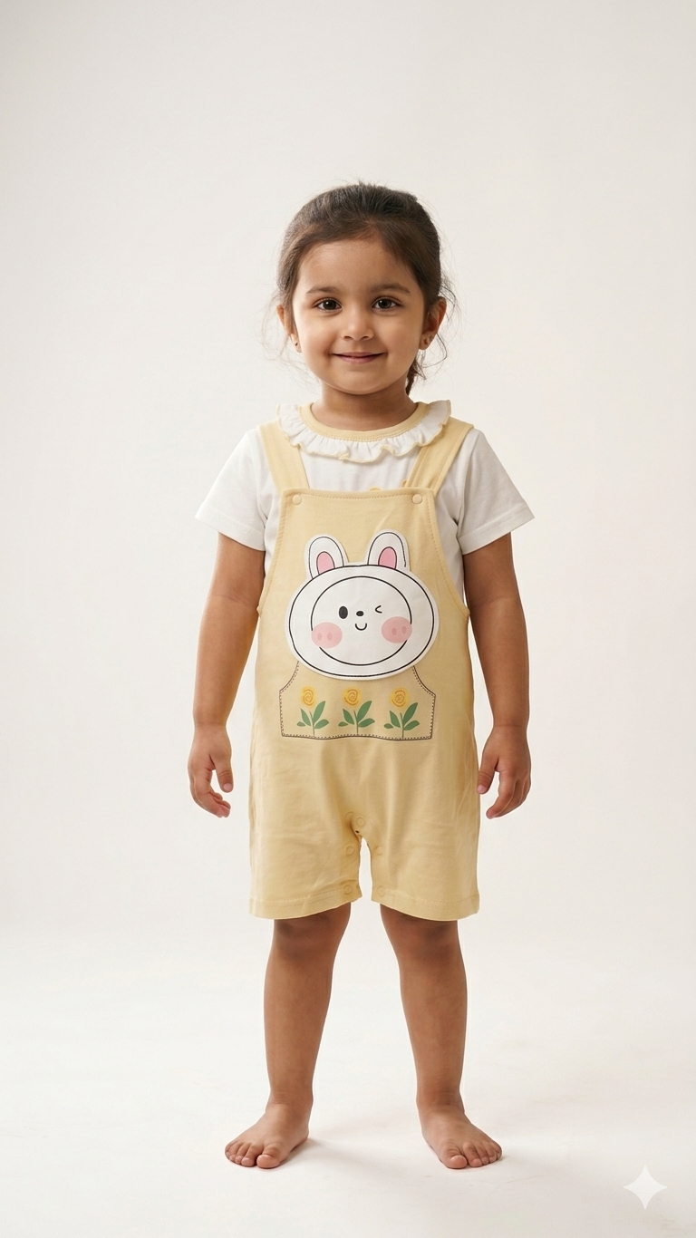 Toddler Girls Cartoon Rabbit Overall Set Cute Summer Cotton Outfit For Daily Wear