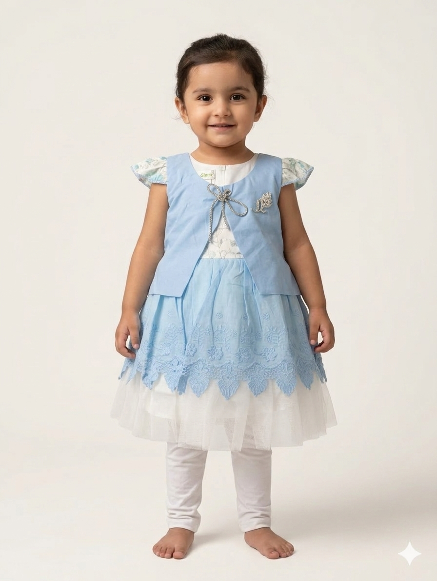 Elegant Girls' Three-Piece Embroidered Party Dress Set with Waistcoat and Leggings in Four Colors