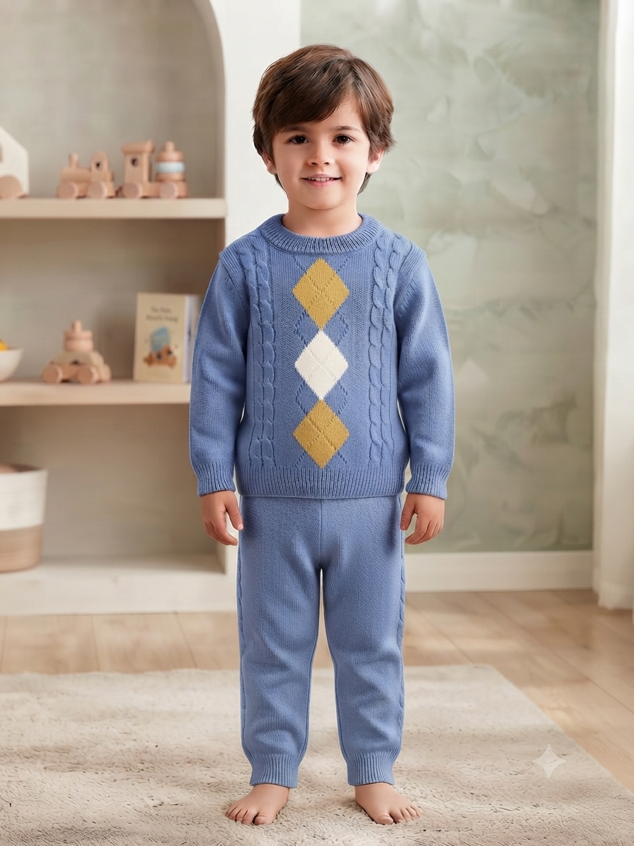 Cozy Boys Argyle Knit Sweater and Pants Set for Winter Warmth and Style