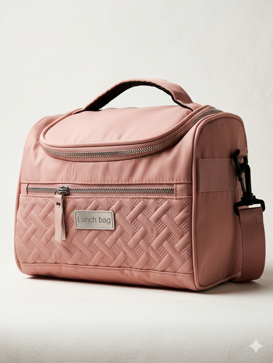 Insulated Quilted Lunch Bag with Adjustable Shoulder Strap and Dual Compartments for Work and Travel