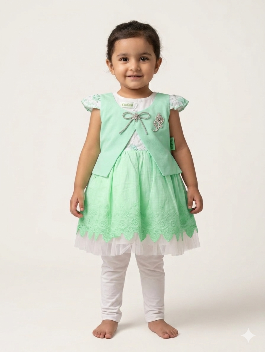 Elegant Girls' Three-Piece Embroidered Party Dress Set with Waistcoat and Leggings in Four Colors
