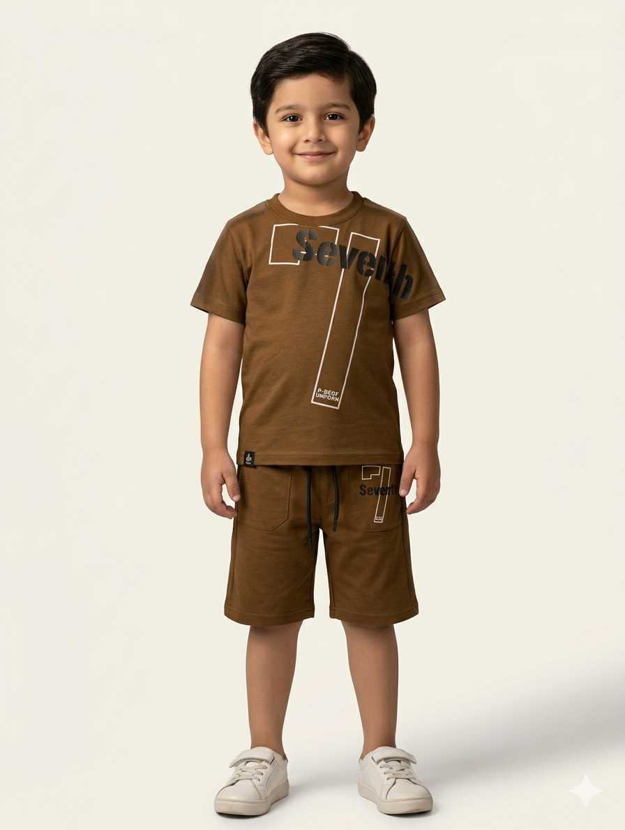 Boys' Premium Two-Piece Seventh Urban Short Set in Earthy Taupe and Deep Mocha Brown