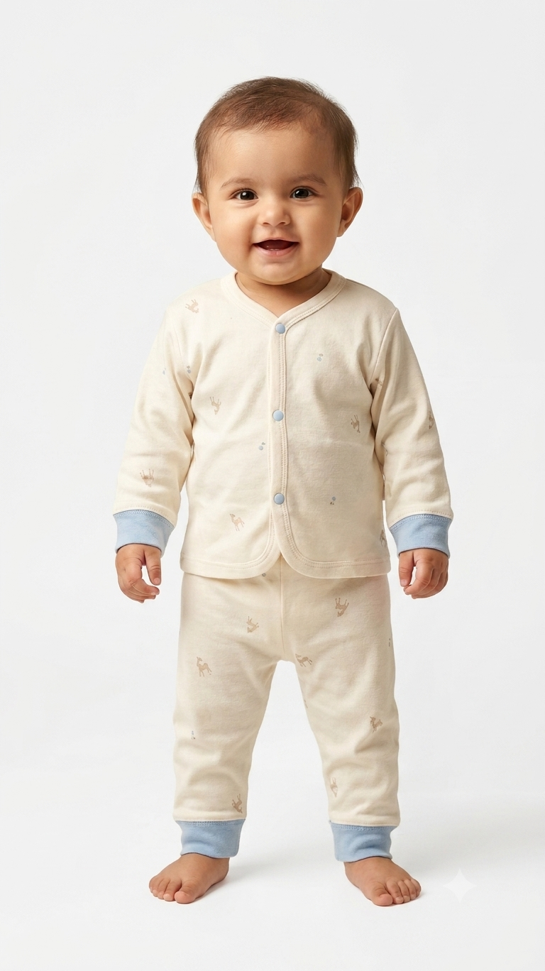 Soft Cotton Baby Loungewear Set with Whimsical Deer Print & Comfortable Cuffed Design