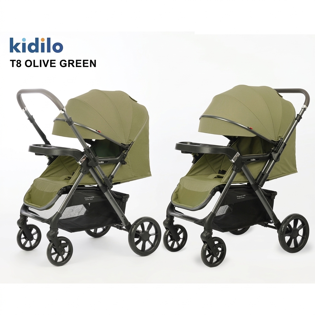 Kidilo T8 Premium Foldable Baby Stroller with Multi-Position Recline and Large Integrated Storage Basket