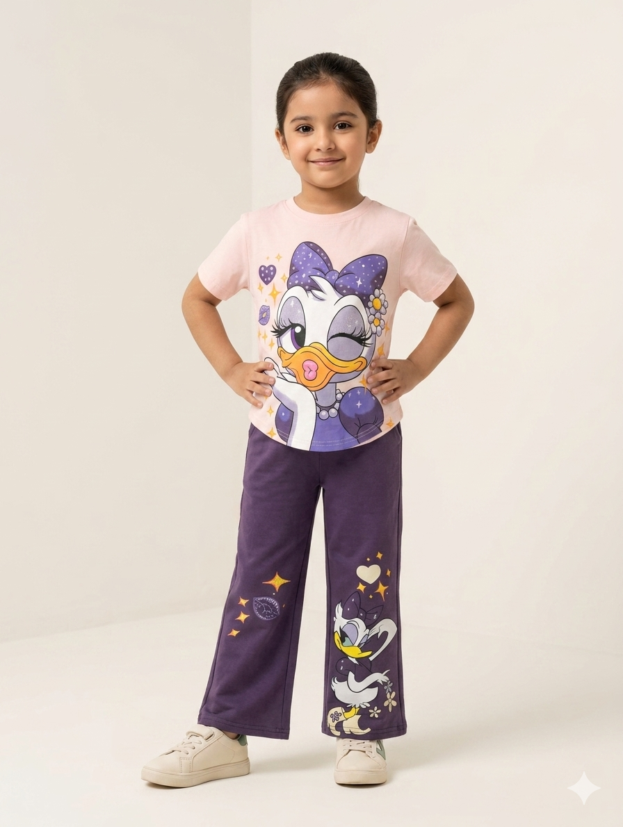 Disney Daisy Duck Graphic Tee and Wide-Leg Pants Two-Piece Comfortable Cotton Everyday Outfit Set