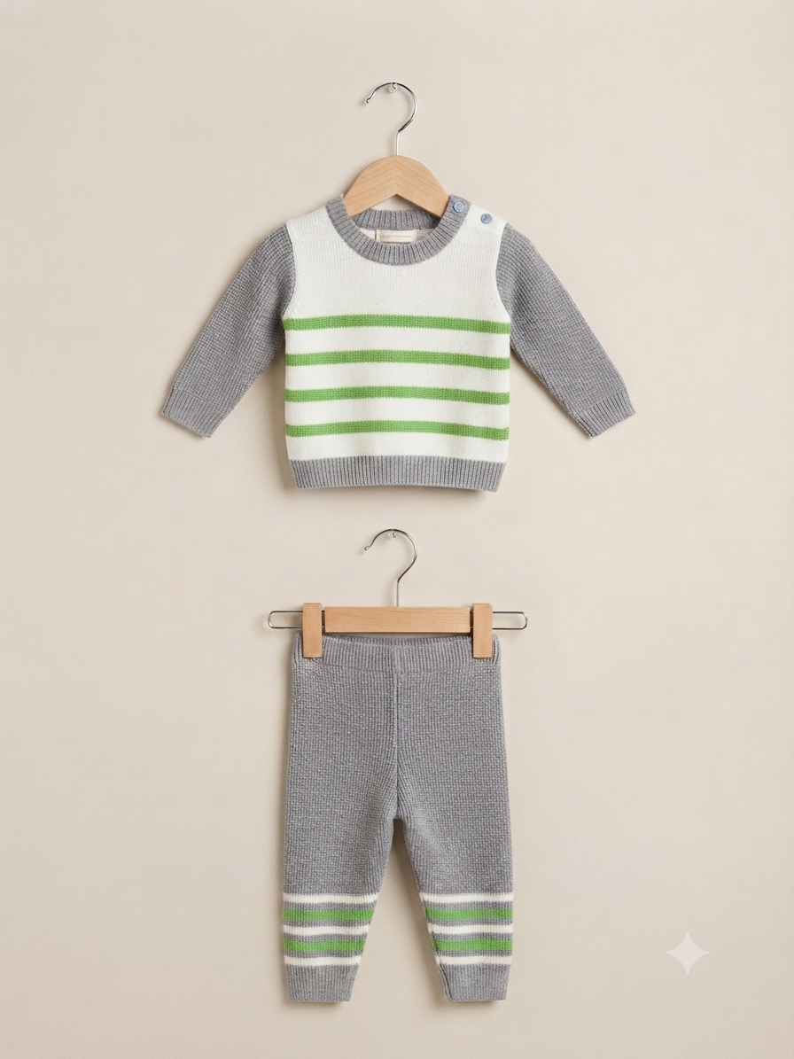 Kids Winter Knit Sweater And Matching Full Length Trouser Outfit Set