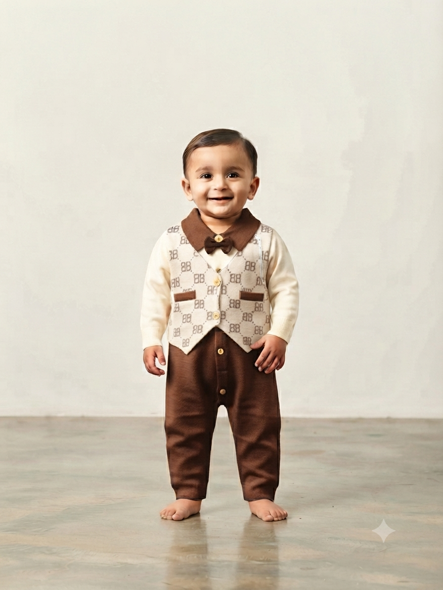 Stylish Formal Waistcoat Romper For Baby Boys Elegant Comfortable Party Wear Trendy Kids Outfit
