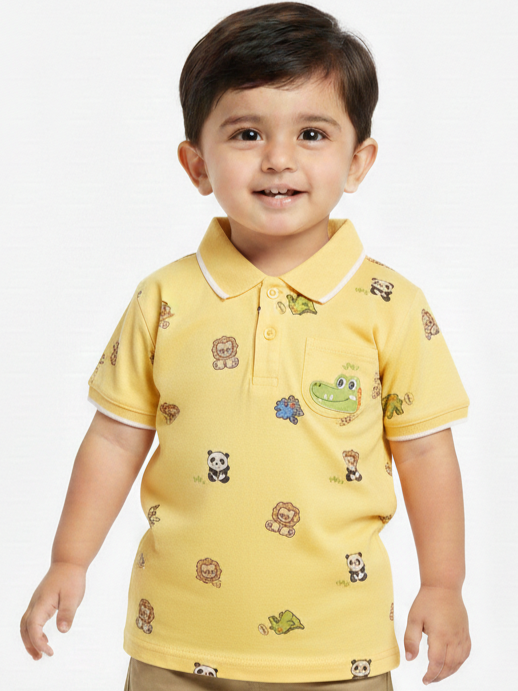 Adorable Toddler Boys' Animal Print Cotton Polo Shirt in Four Vibrant Summer Pastel Colors