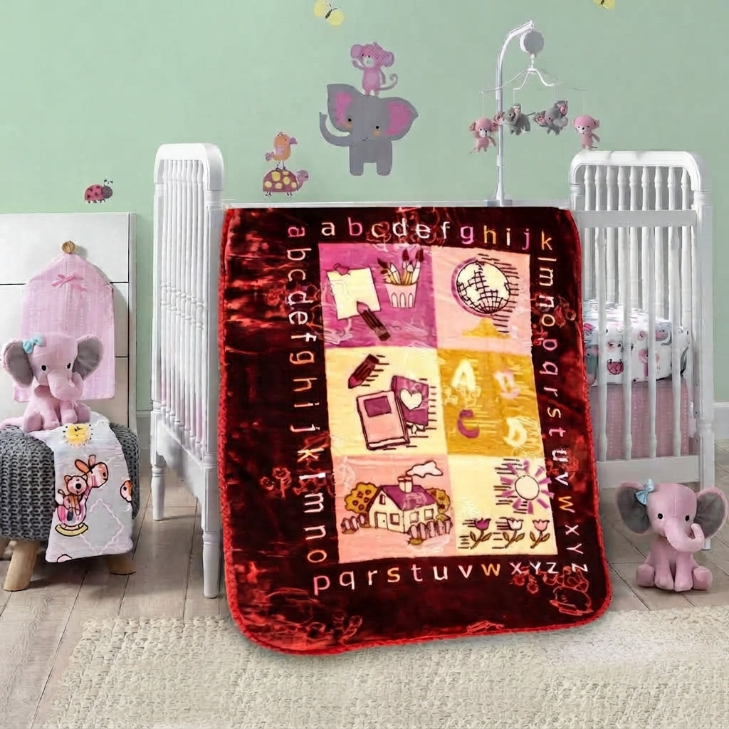 Educational Alphabet Letter Print Soft Flannel Baby Blanket For Warm Cozy Nursery Bedding