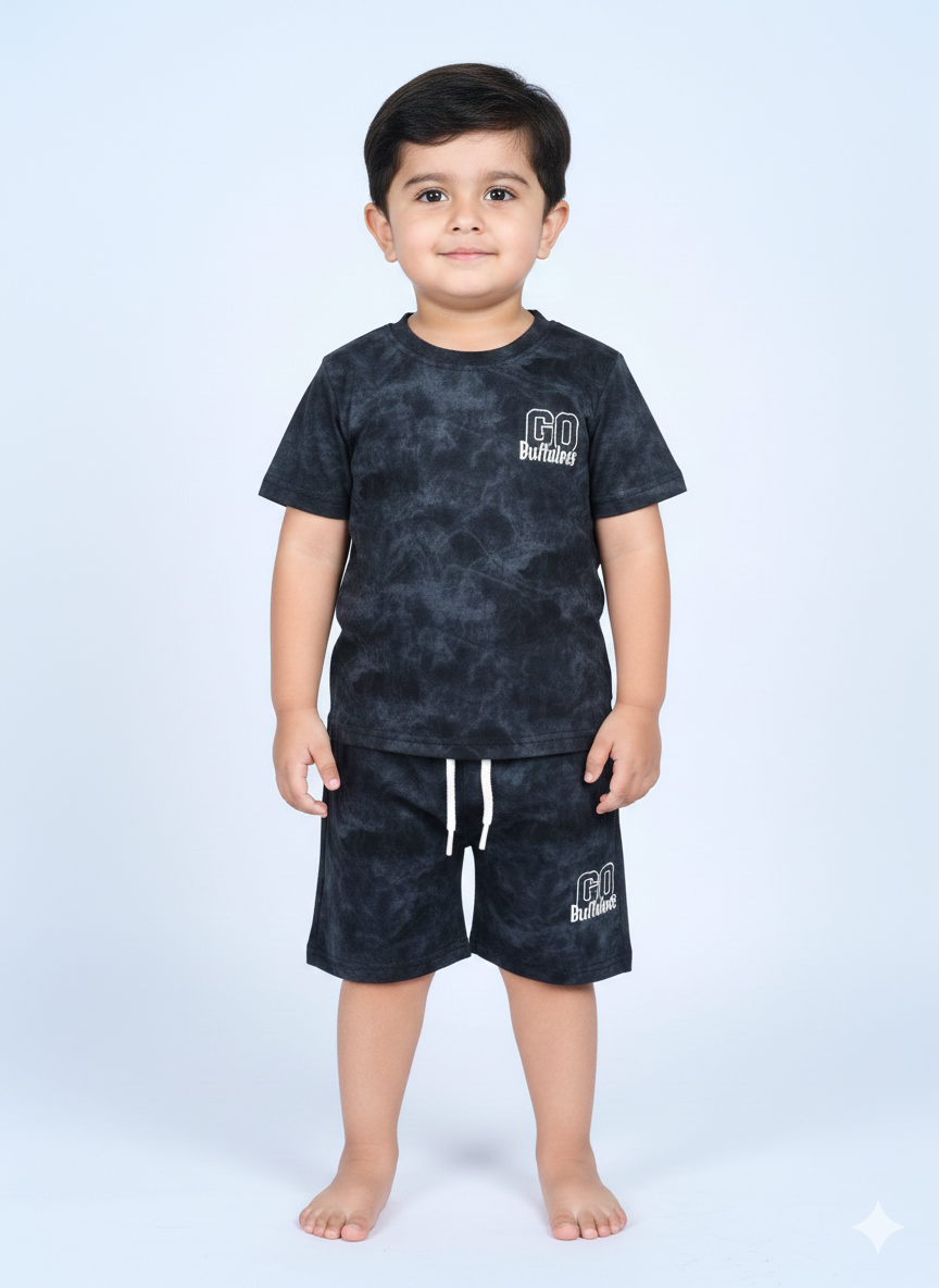 Baby Boys Two Piece Marble Wash Set Short Sleeve Graphic Tee And Matching Shorts