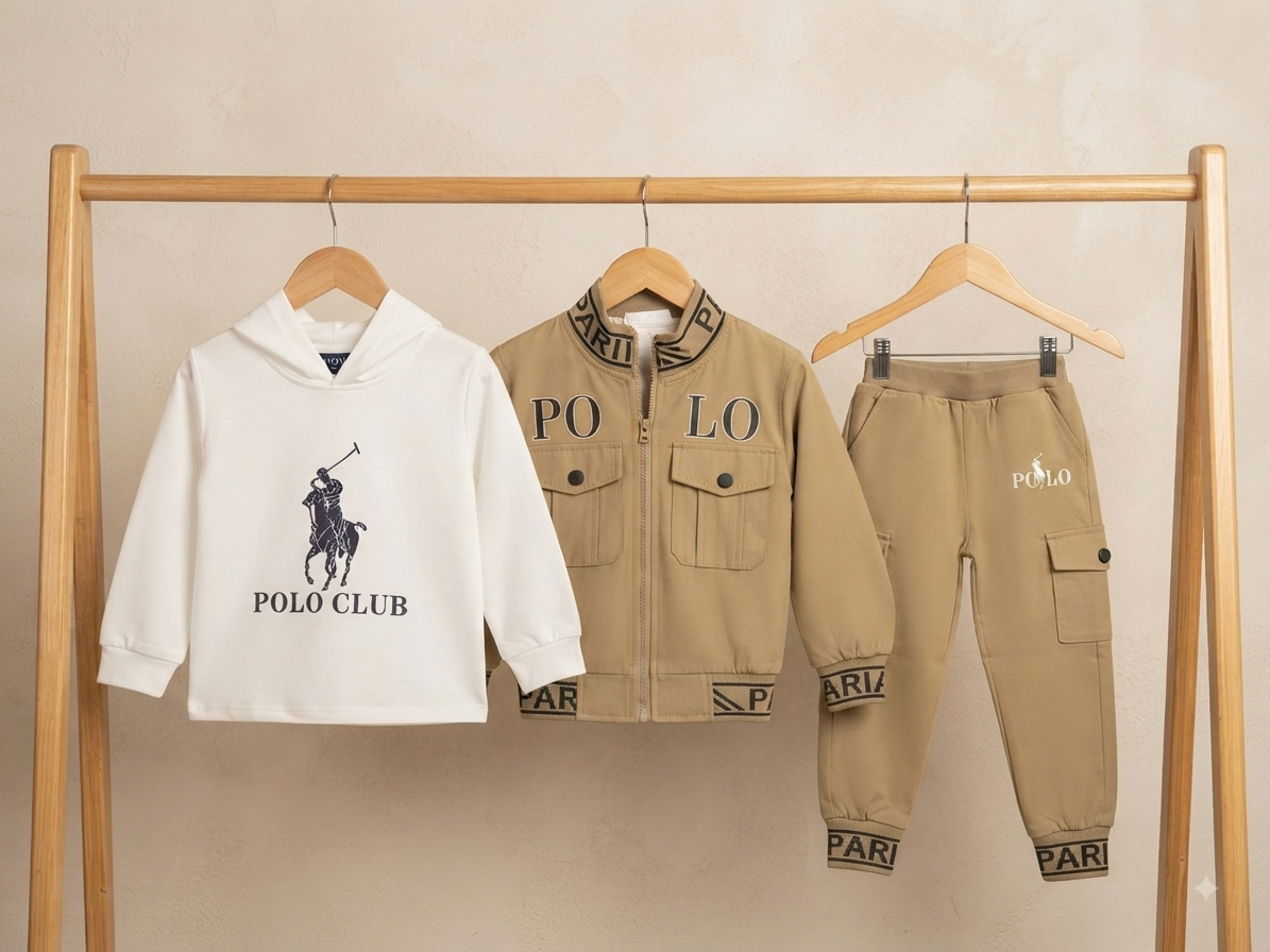 Kids Premium Polo Club Style Jacket Hoodie And Jogger Pants Set For Stylish Little Boys