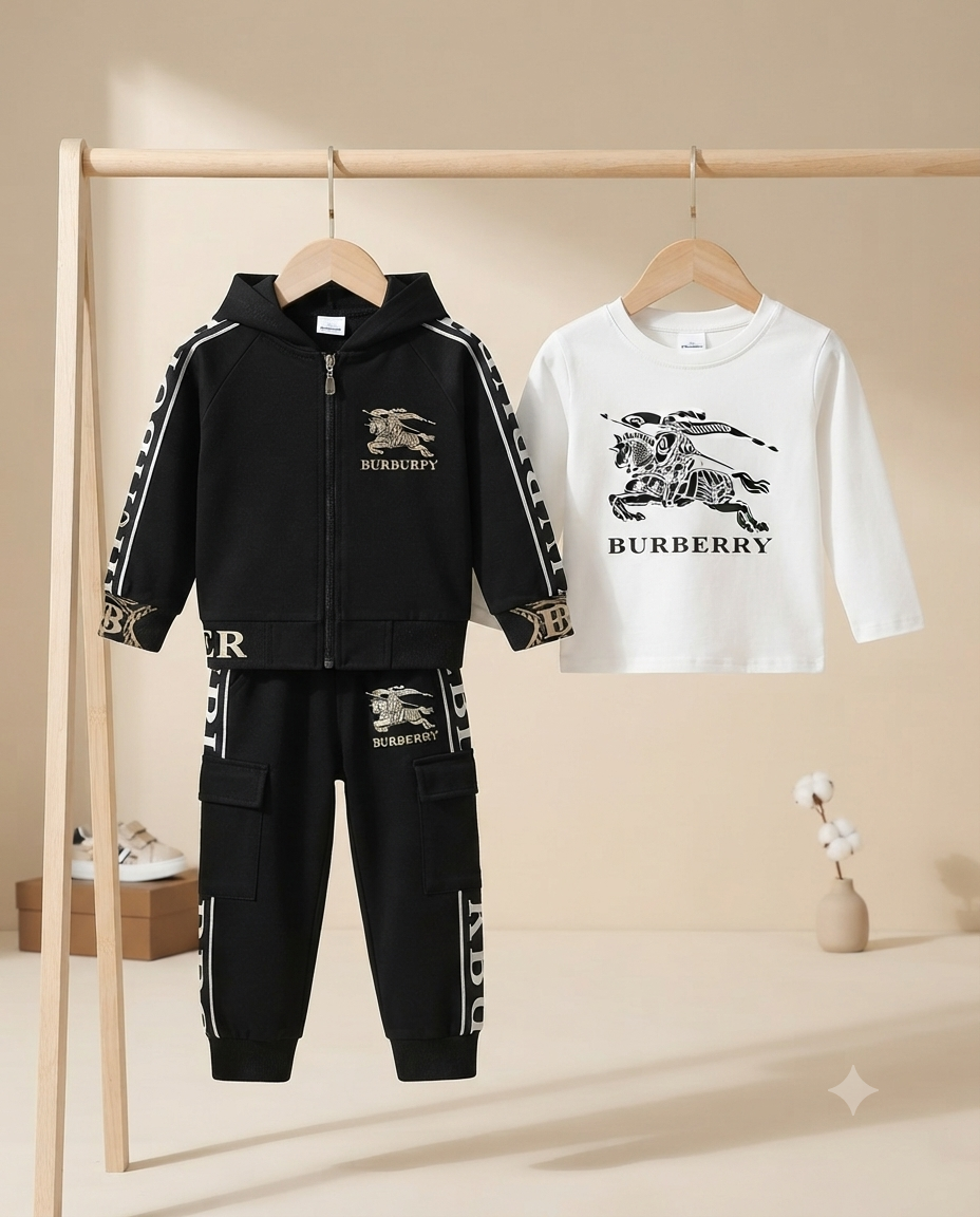 Kids Designer Hooded Tracksuit And Long Sleeve T-Shirt Outfit Set