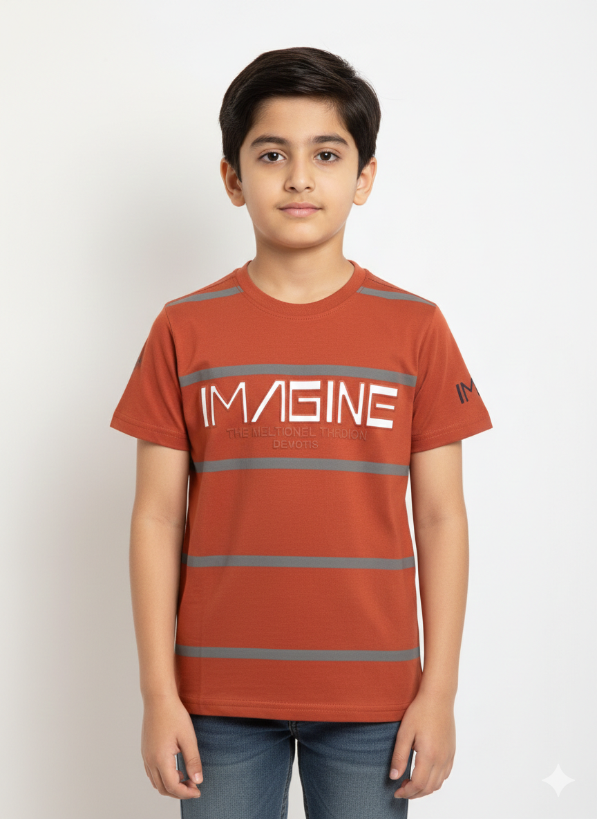 A Bold Young Individual Showcasing A Modern Black And Grey Striped Imagine Graphic T Shirt