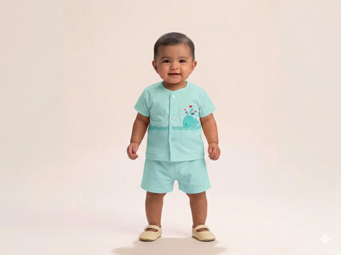 Soft Cotton Whale-Print Top and Shorts Set for Babies: Adorable Summer Comfort