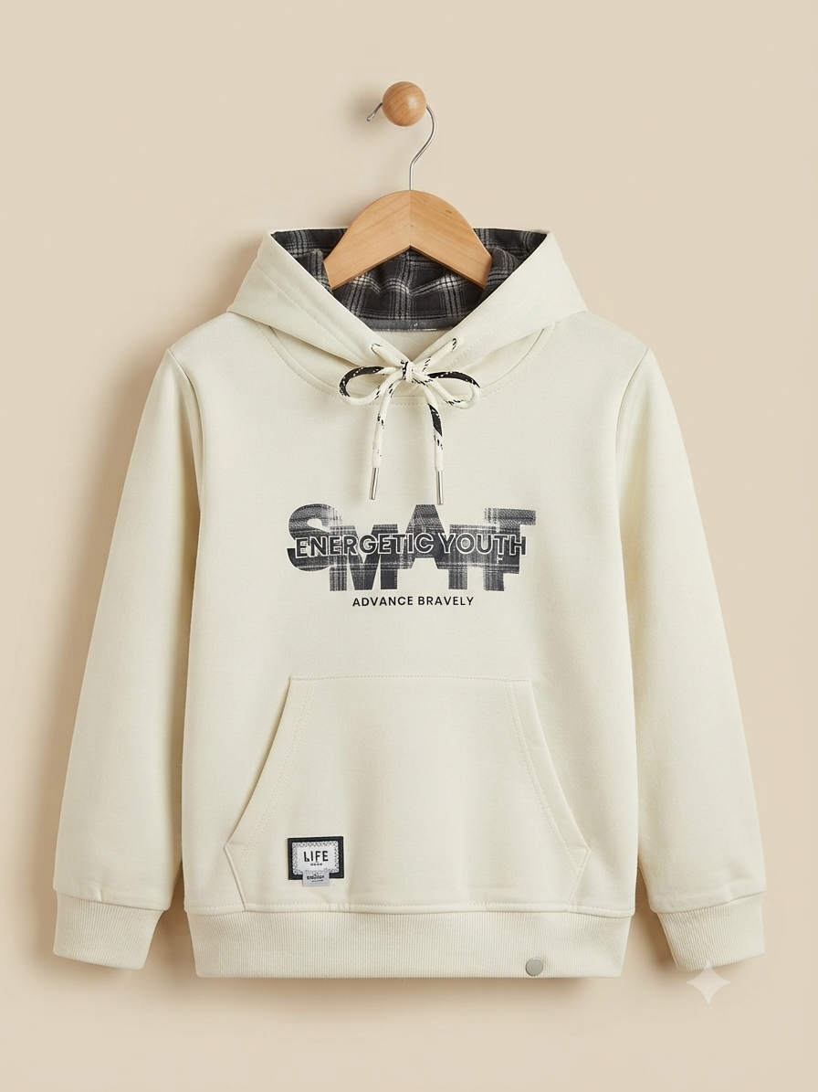 Stylish Kids Fleece Hoodie With Graphic Print And Comfortable Front Pocket For Daily Wear