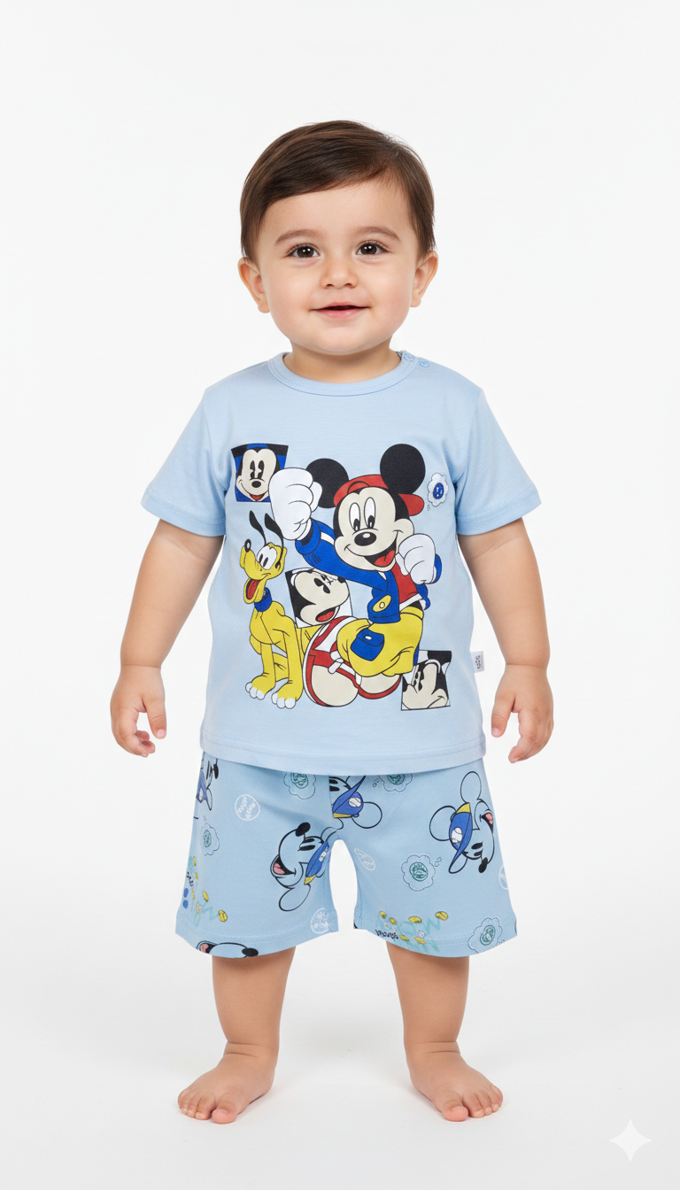 Toddler Boys Mickey Mouse Pajama Set Light Blue Cotton Short Sleeve T-Shirt and Shorts