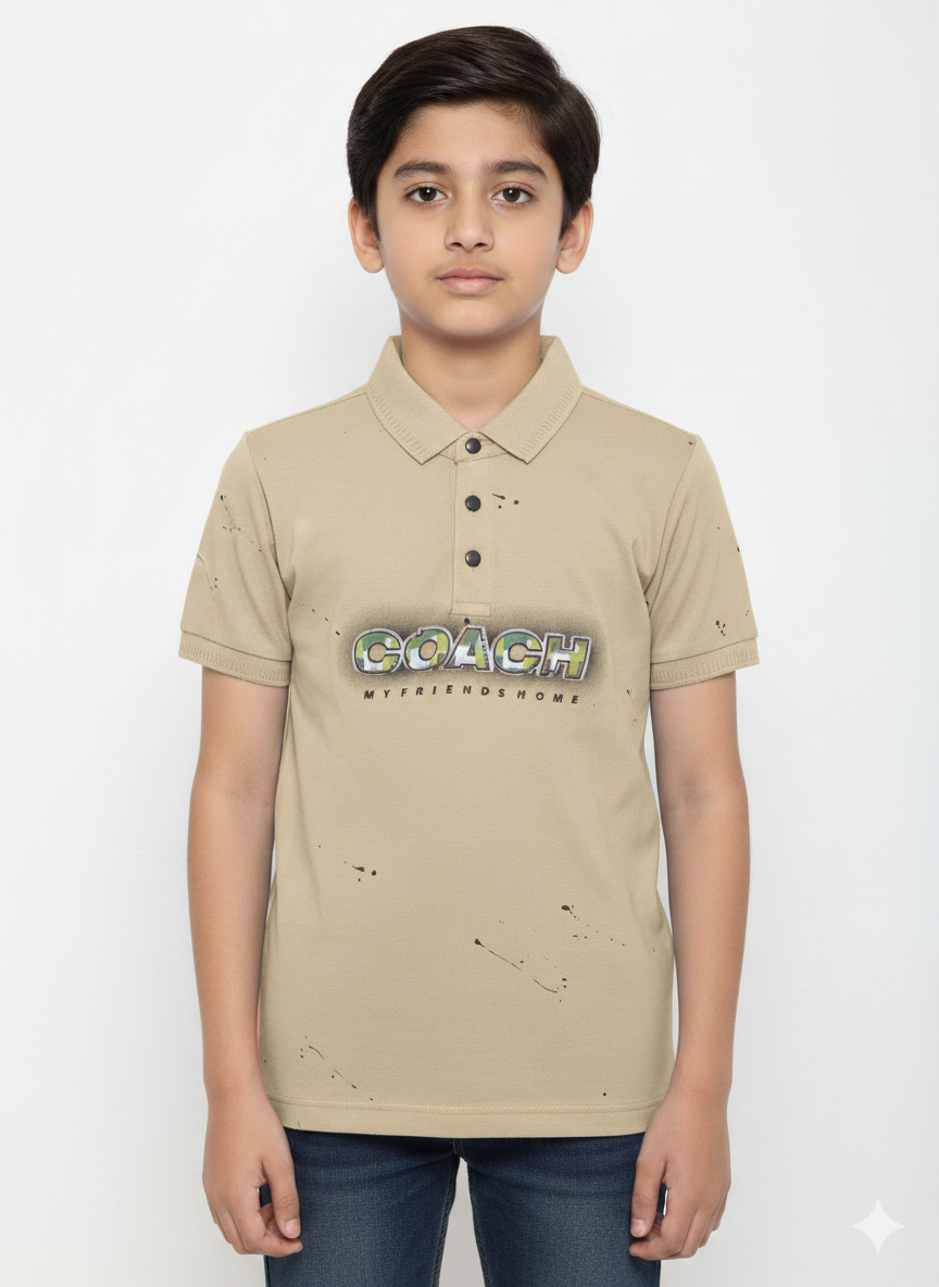 The Dynamic Rhythm of a Young Trendsetter Wearing a Vibrant Multicolored Splattered Graphic Polo Shirt