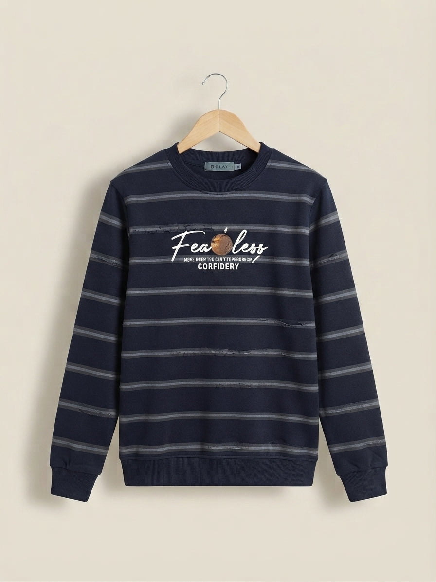 Stylish Striped Graphic Print Fleece Sweatshirt For Men And Women Casual Winter Wear