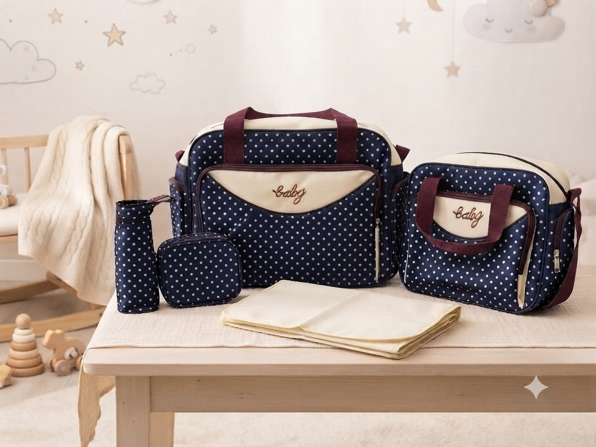 Charming Polka Dot Baby Diaper Bag Set For Fashionable Daily Use