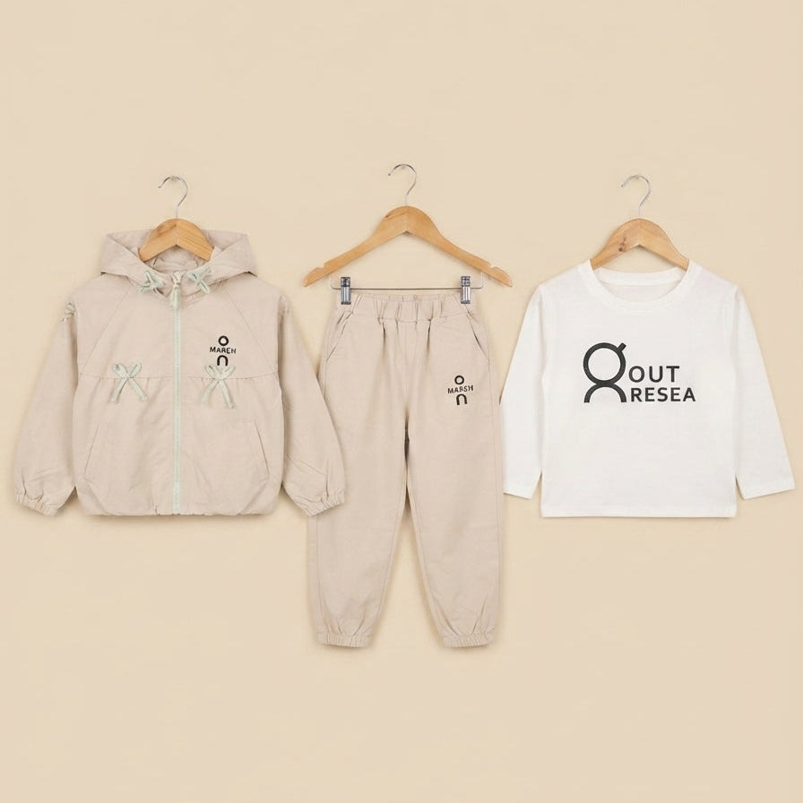 Kids 3 Piece Outfit Set Cute Hooded Jacket Pants And Printed T Shirt