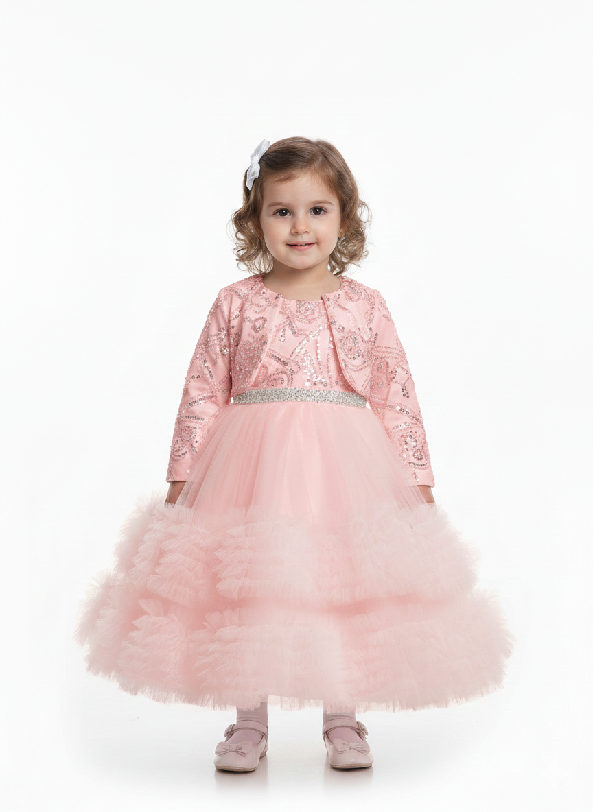 Elegant Toddler Girl Sequin Tulle Party Dress with Matching Bolero Jacket - Multiple Colors