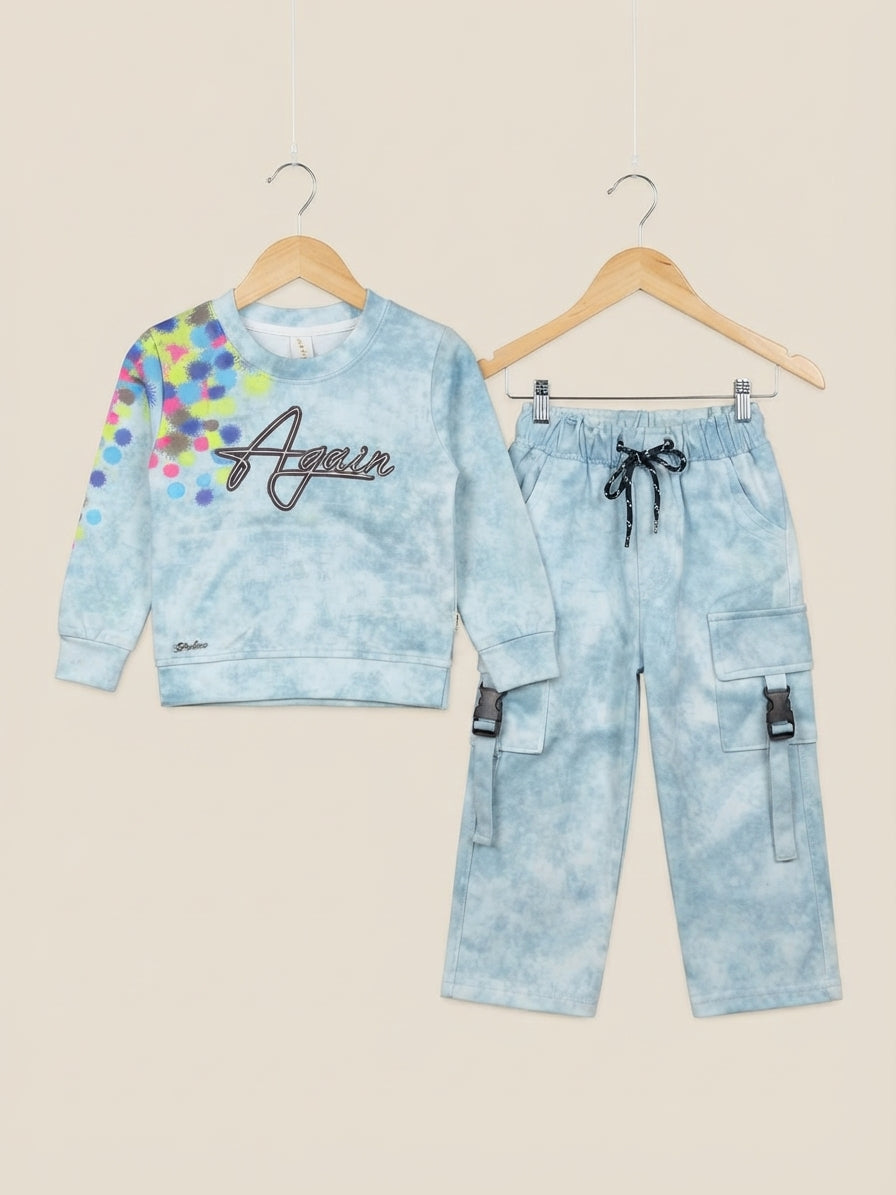 Kids Paint Splatter Print Sweatshirt And Cargo Trouser 2 Piece Outfit Set